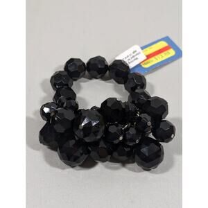 Simply Vera Wang Black Faceted Round Bead Cluster Chunky Stretch Bracelet 6.5 in